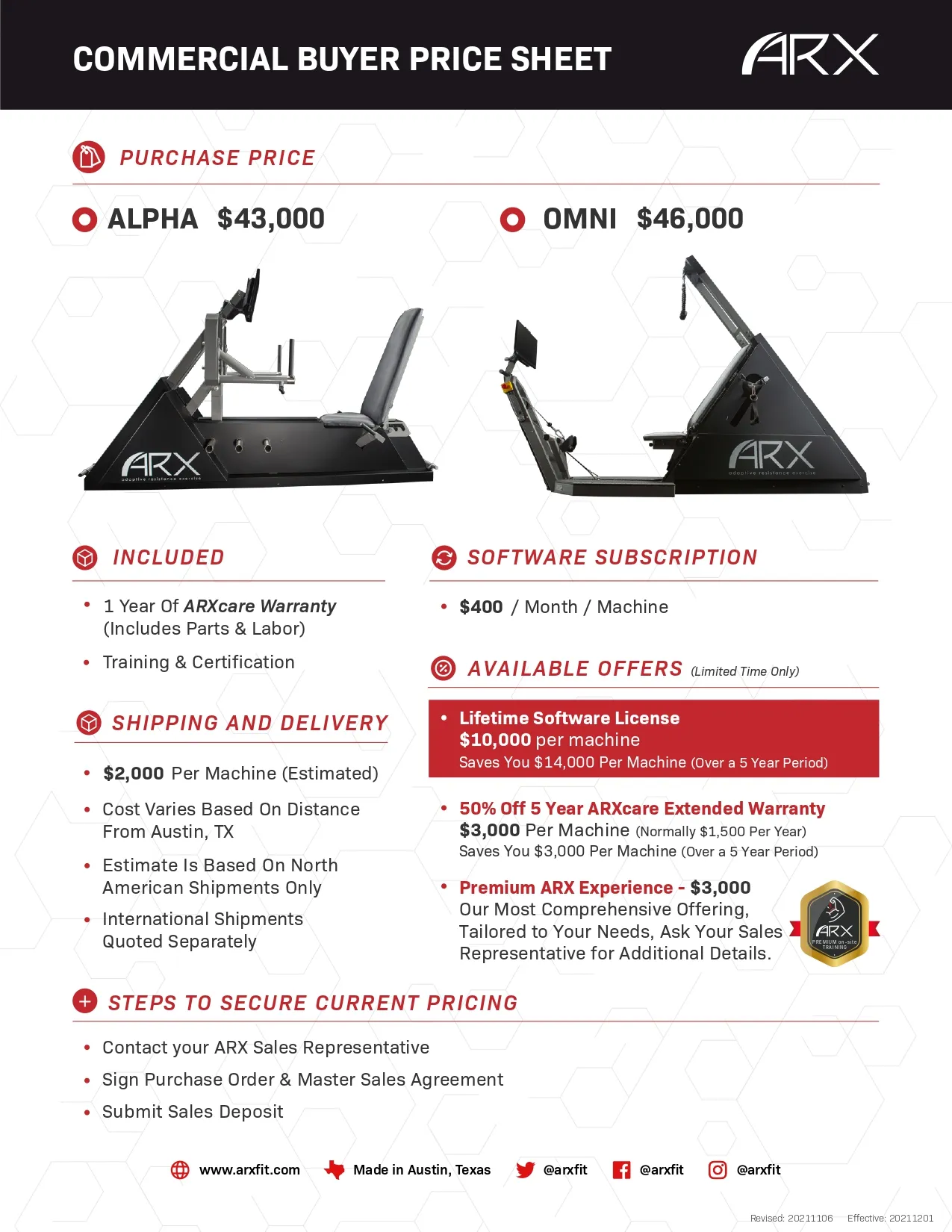 ARX machines price sheet